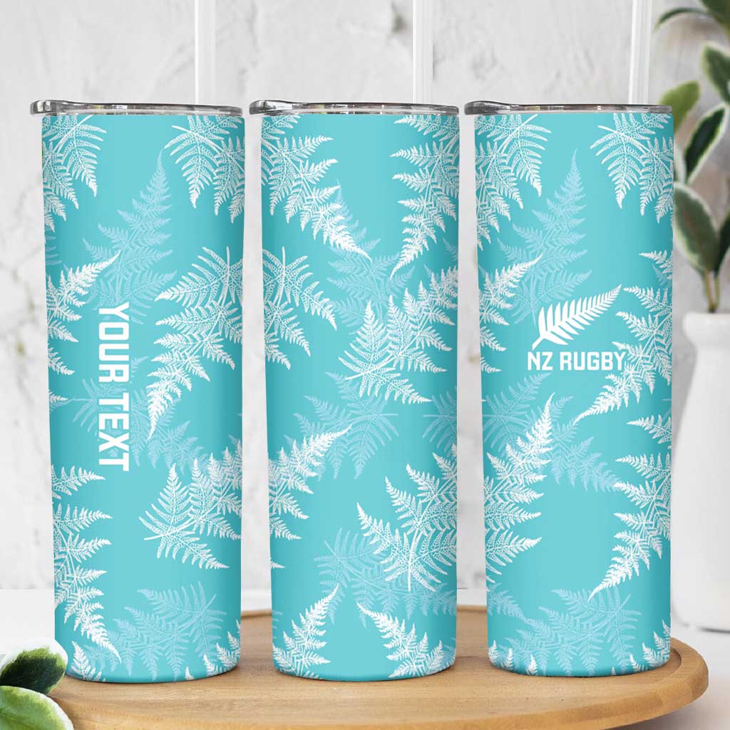 New Zealand Silver Fern Rugby Custom Skinny Tumbler Go Aotearoa Champions Turquoise Version LT14 - Polynesian Pride