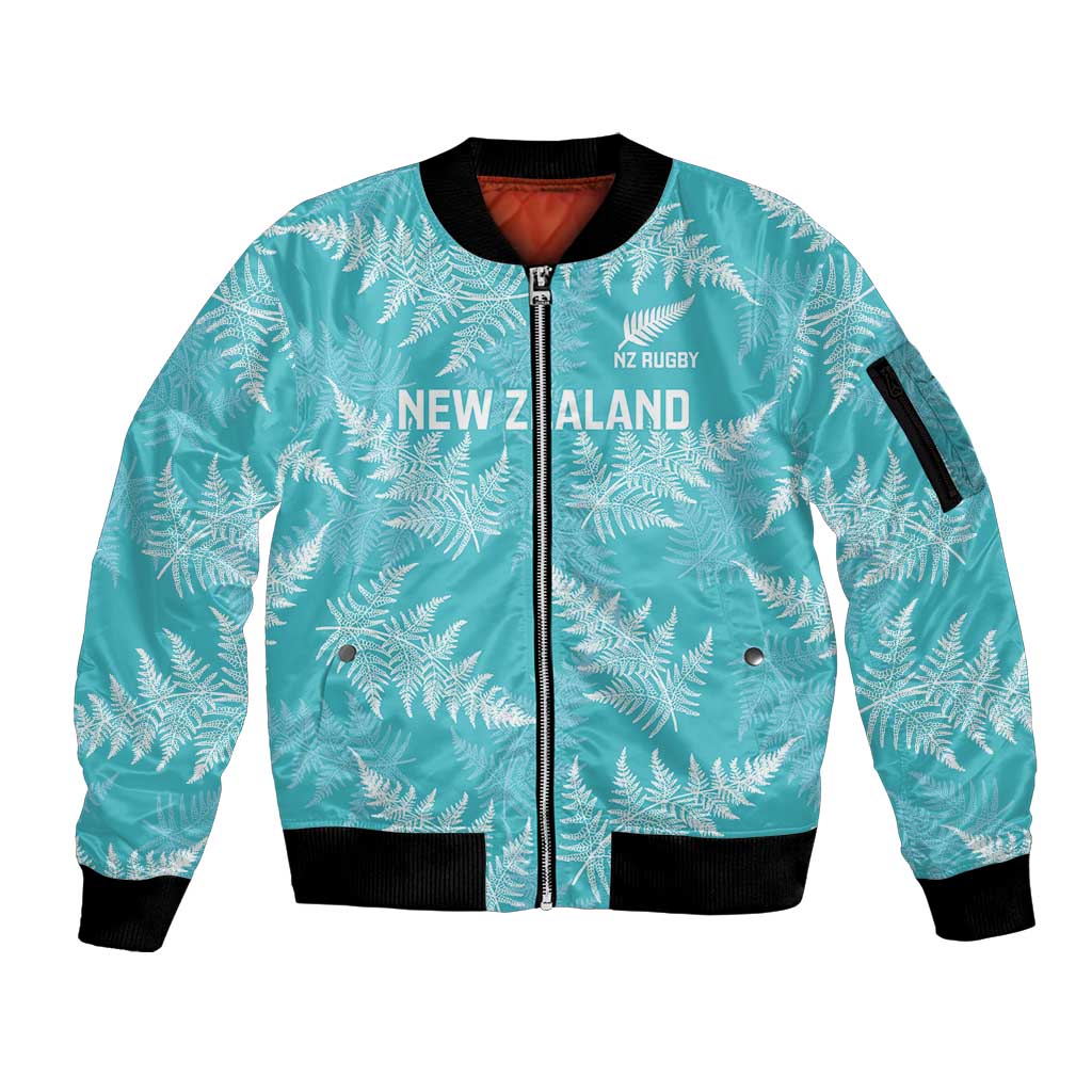 New Zealand Silver Fern Rugby Custom Sleeve Zip Bomber Jacket Go Aotearoa Champions Turquoise Version - Polynesian Pride