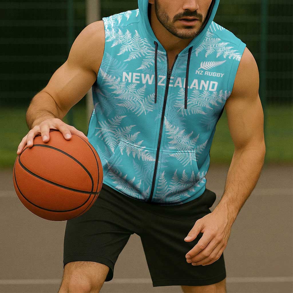 New Zealand Silver Fern Rugby Custom Sleeveless Zip Hoodie Go Aotearoa Champions Turquoise Version LT14 - Polynesian Pride