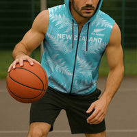New Zealand Silver Fern Rugby Custom Sleeveless Zip Hoodie Go Aotearoa Champions Turquoise Version LT14 - Polynesian Pride