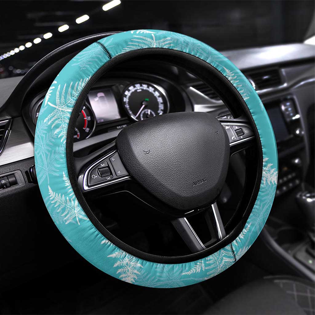 New Zealand Silver Fern Rugby Steering Wheel Cover Go Aotearoa Champions Turquoise Version LT14 Universal Fit Turquoise - Polynesian Pride