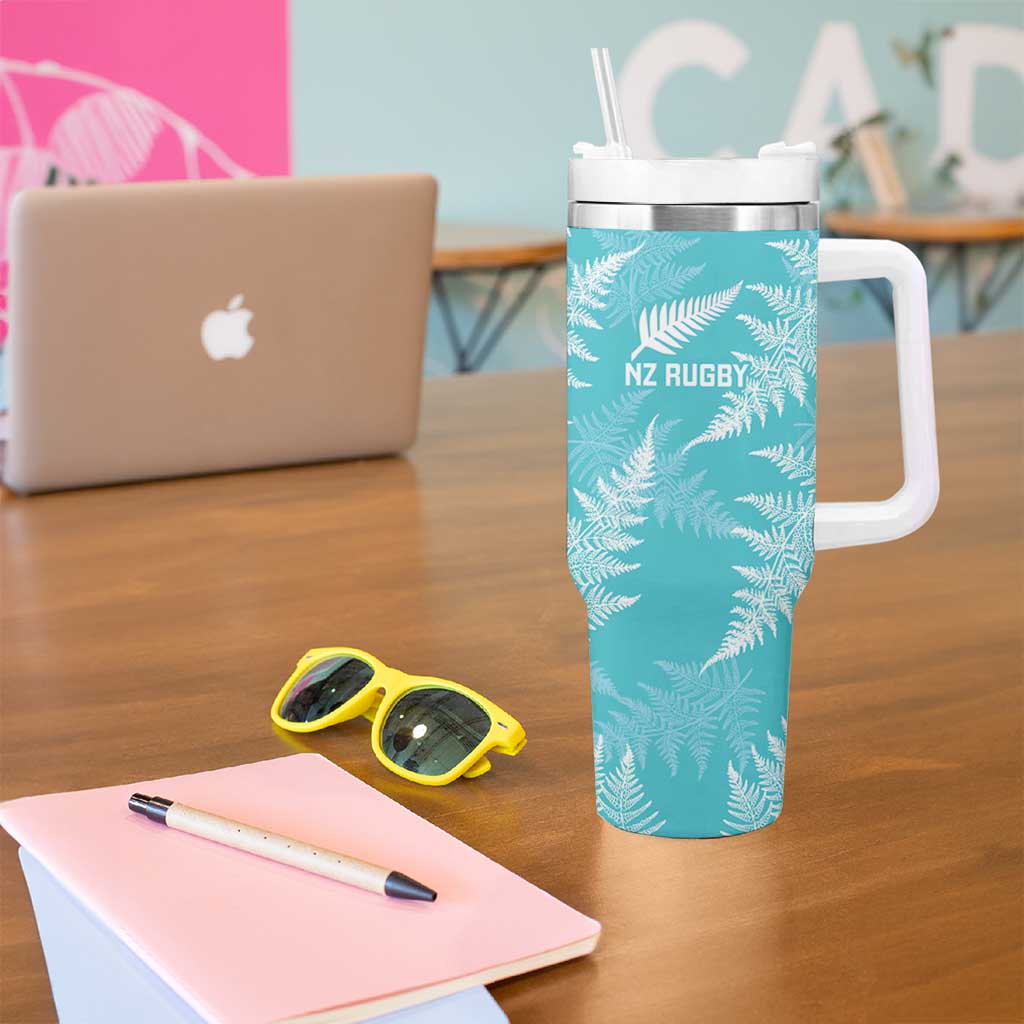 New Zealand Silver Fern Rugby Custom Tumbler With Handle Go Aotearoa Champions Turquoise Version LT14 - Polynesian Pride