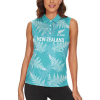 New Zealand Silver Fern Rugby Custom Women Sleeveless Polo Shirt Go Aotearoa Champions Turquoise Version LT14 - Polynesian Pride