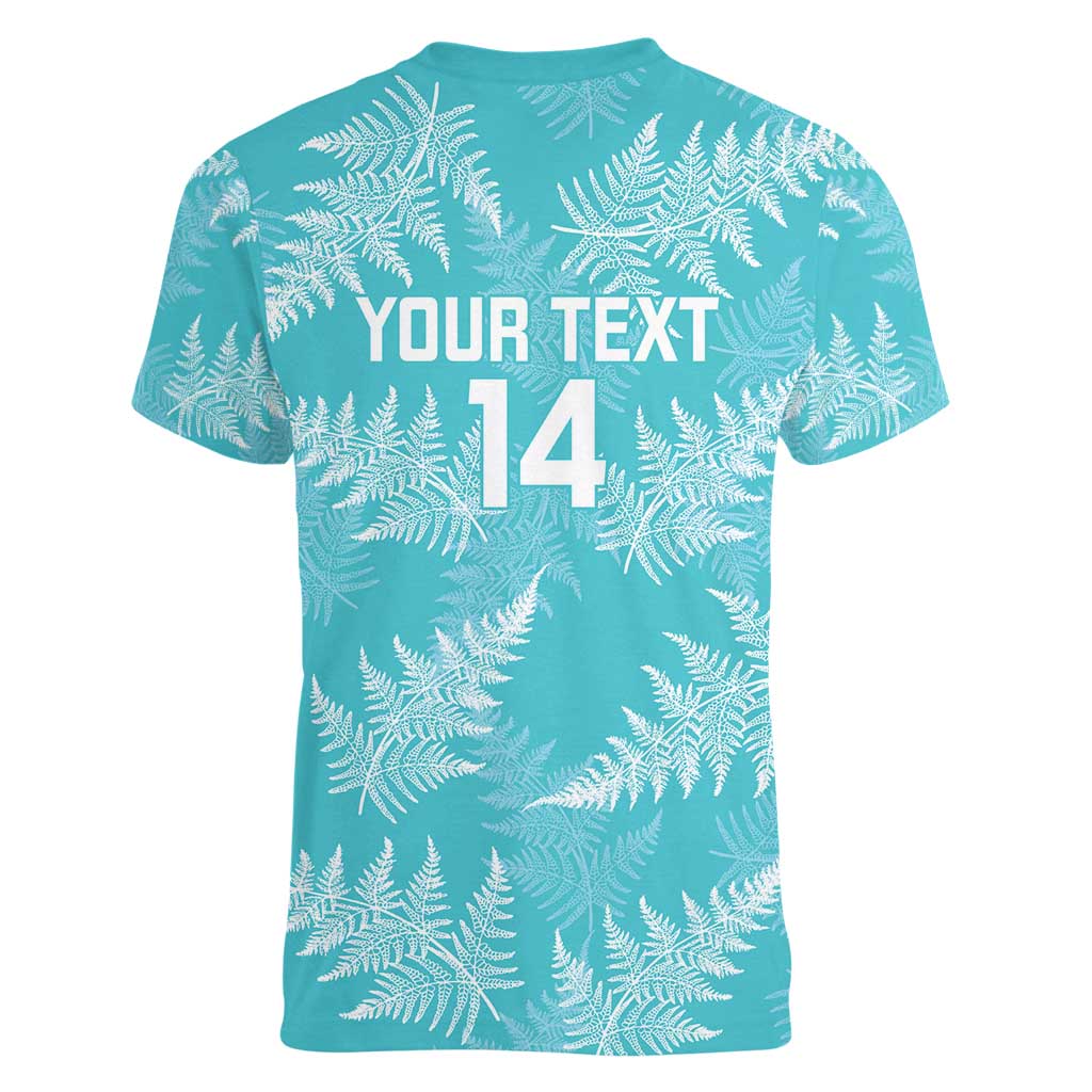 New Zealand Silver Fern Rugby Custom Women V-Neck T-Shirt Go Aotearoa Champions Turquoise Version LT14 - Polynesian Pride