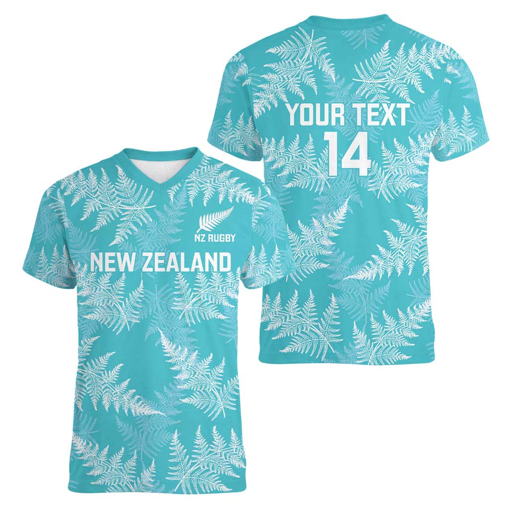 New Zealand Silver Fern Rugby Custom Women V-Neck T-Shirt Go Aotearoa Champions Turquoise Version LT14 - Polynesian Pride