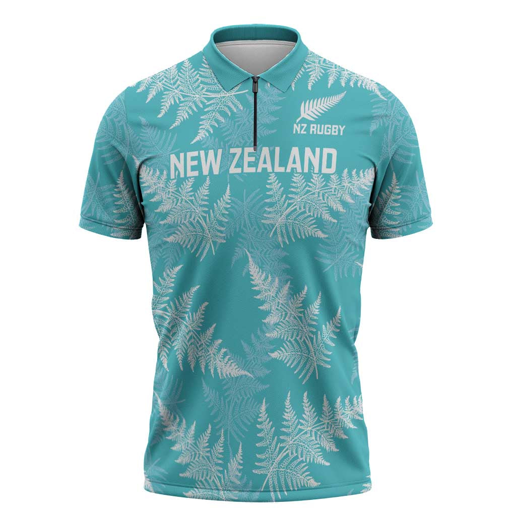 New Zealand Silver Fern Rugby Custom Zipper Polo Shirt Go Aotearoa Champions Turquoise Version LT14 Turquoise - Polynesian Pride