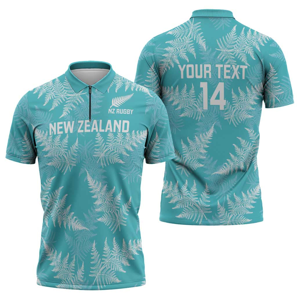 New Zealand Silver Fern Rugby Custom Zipper Polo Shirt Go Aotearoa Champions Turquoise Version LT14 - Polynesian Pride