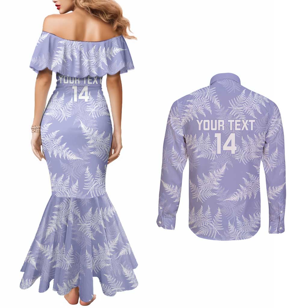 New Zealand Silver Fern Rugby Custom Couples Matching Mermaid Dress and Long Sleeve Button Shirt Go Aotearoa Champions Purple Version - Polynesian Pride