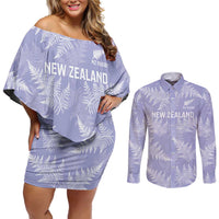 New Zealand Silver Fern Rugby Custom Couples Matching Off Shoulder Short Dress and Long Sleeve Button Shirt Go Aotearoa Champions Purple Version LT14 Purple - Polynesian Pride