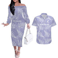 New Zealand Silver Fern Rugby Custom Couples Matching Off The Shoulder Long Sleeve Dress and Hawaiian Shirt Go Aotearoa Champions Purple Version LT14 Purple - Polynesian Pride