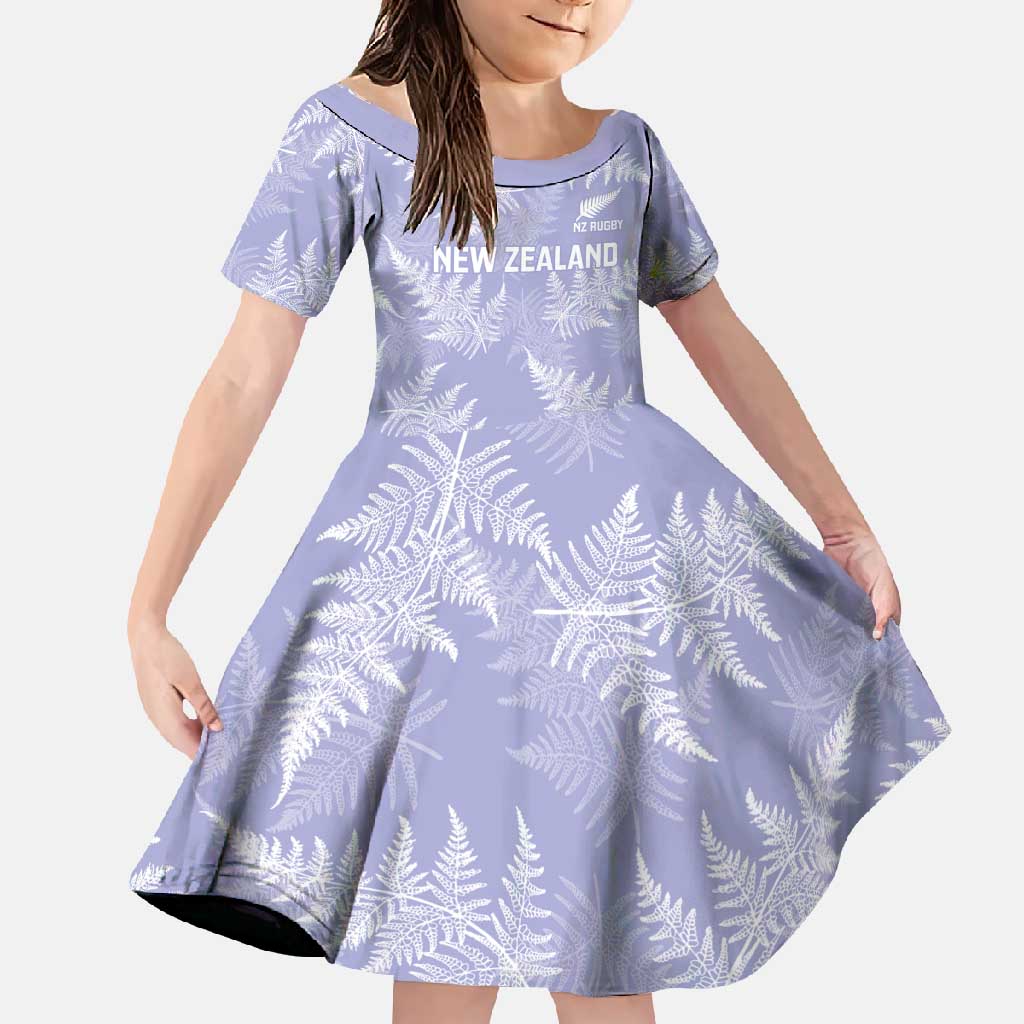 New Zealand Silver Fern Rugby Custom Family Matching Long Sleeve Bodycon Dress and Hawaiian Shirt Go Aotearoa Champions Purple Version LT14 Daughter's Dress Purple - Polynesian Pride