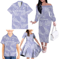 New Zealand Silver Fern Rugby Custom Family Matching Off The Shoulder Long Sleeve Dress and Hawaiian Shirt Go Aotearoa Champions Purple Version LT14 - Polynesian Pride