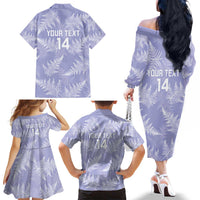 New Zealand Silver Fern Rugby Custom Family Matching Off The Shoulder Long Sleeve Dress and Hawaiian Shirt Go Aotearoa Champions Purple Version LT14 - Polynesian Pride