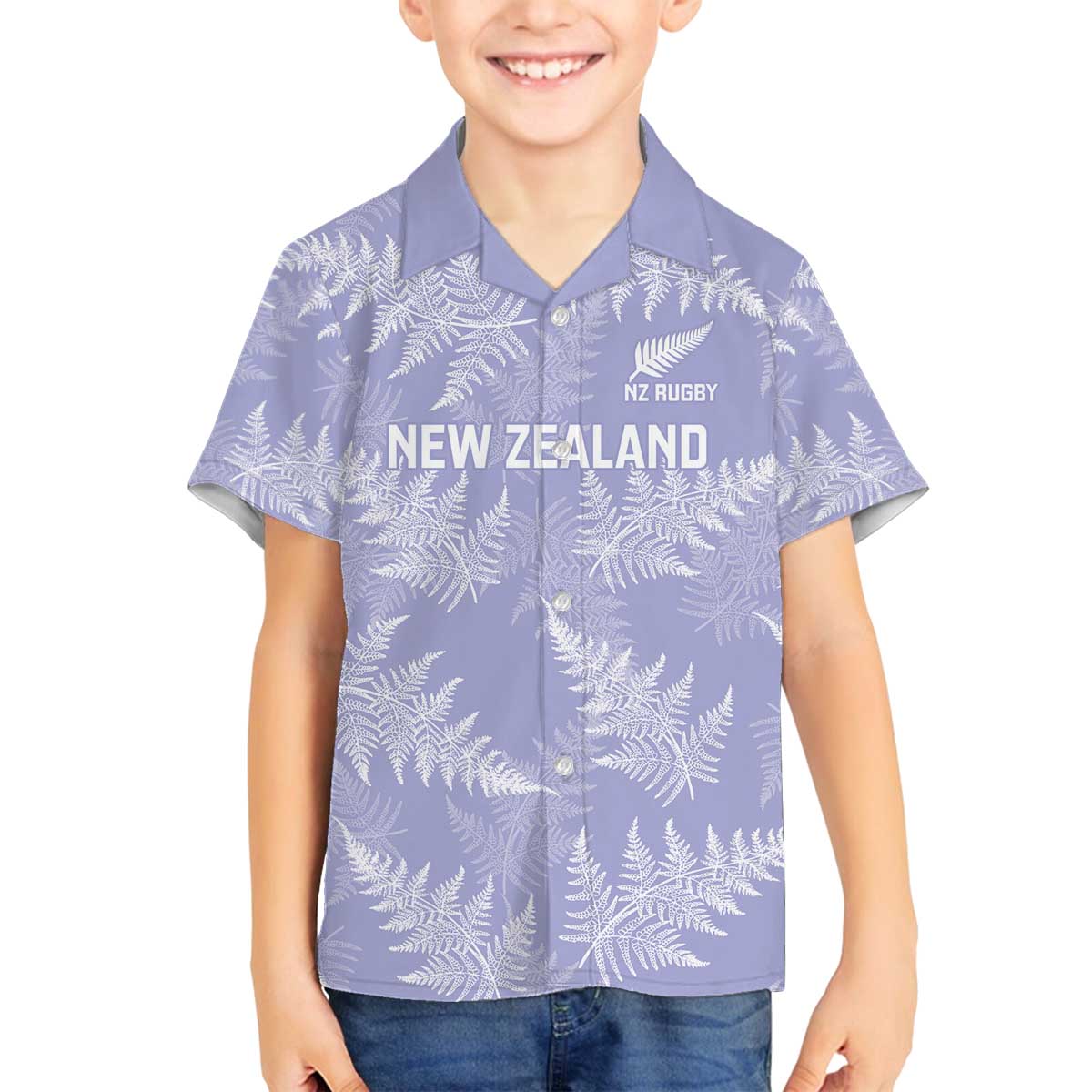 New Zealand Silver Fern Rugby Custom Family Matching Off The Shoulder Long Sleeve Dress and Hawaiian Shirt Go Aotearoa Champions Purple Version LT14 Son's Shirt Purple - Polynesian Pride