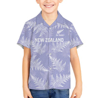 New Zealand Silver Fern Rugby Custom Family Matching Off The Shoulder Long Sleeve Dress and Hawaiian Shirt Go Aotearoa Champions Purple Version LT14 Son's Shirt Purple - Polynesian Pride