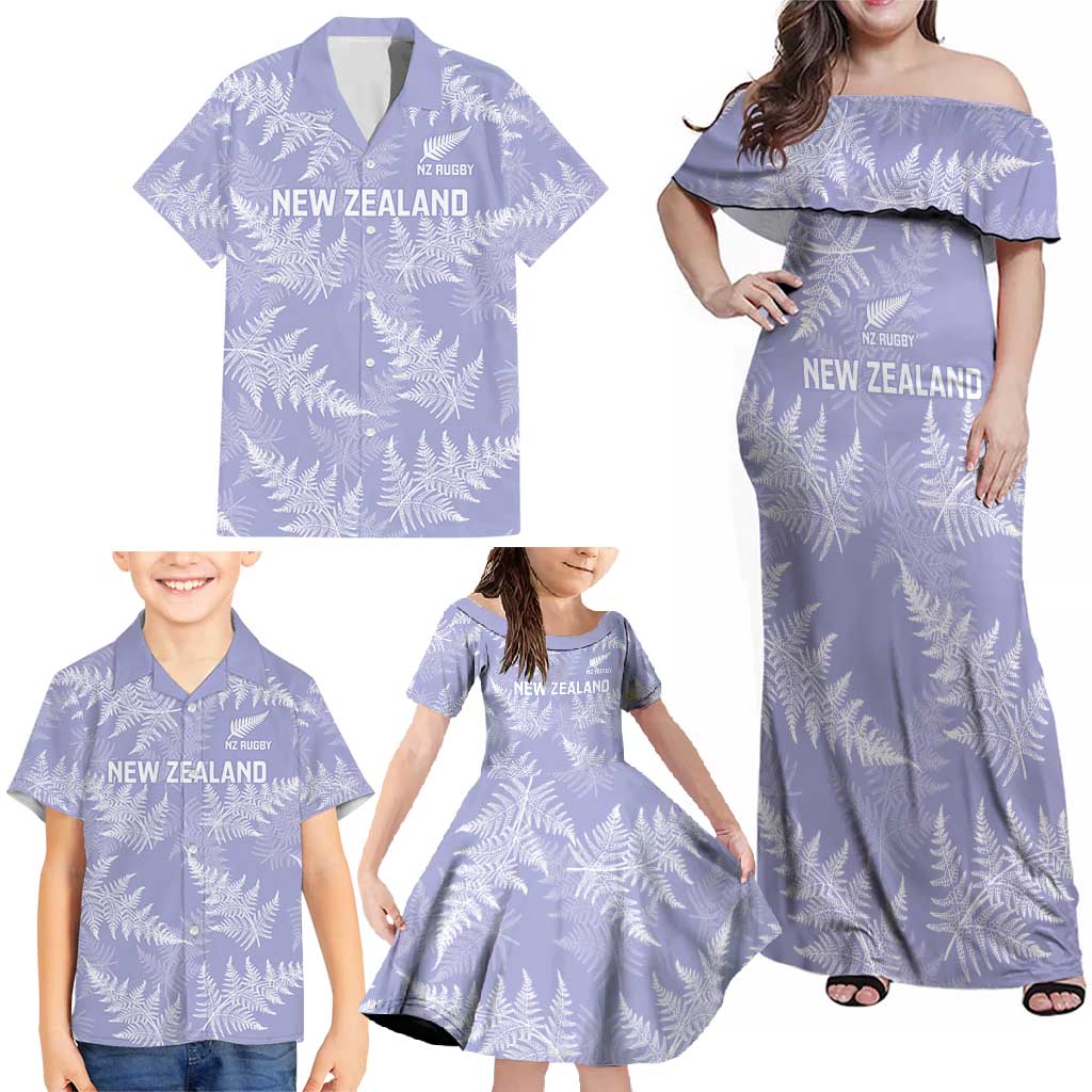 New Zealand Silver Fern Rugby Custom Family Matching Off Shoulder Maxi Dress and Hawaiian Shirt Go Aotearoa Champions Purple Version LT14 - Polynesian Pride