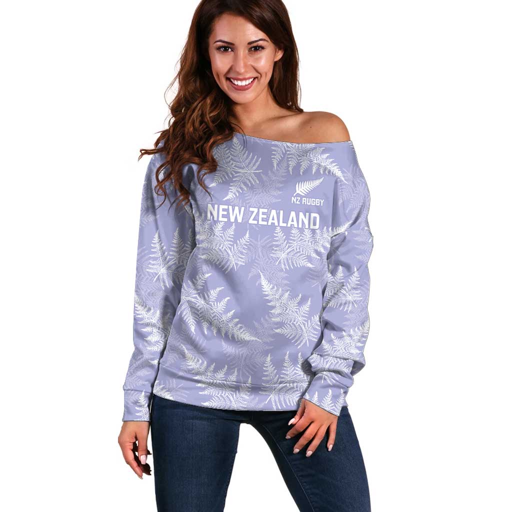 New Zealand Silver Fern Rugby Custom Off Shoulder Sweater Go Aotearoa Champions Purple Version - Polynesian Pride
