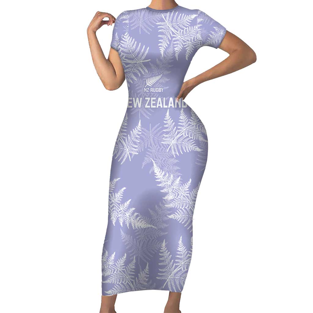 New Zealand Silver Fern Rugby Custom Short Sleeve Bodycon Dress Go Aotearoa Champions Purple Version LT14 Long Dress Purple - Polynesian Pride