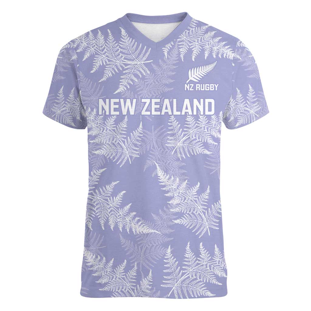 New Zealand Silver Fern Rugby Custom Women V-Neck T-Shirt Go Aotearoa Champions Purple Version - Polynesian Pride