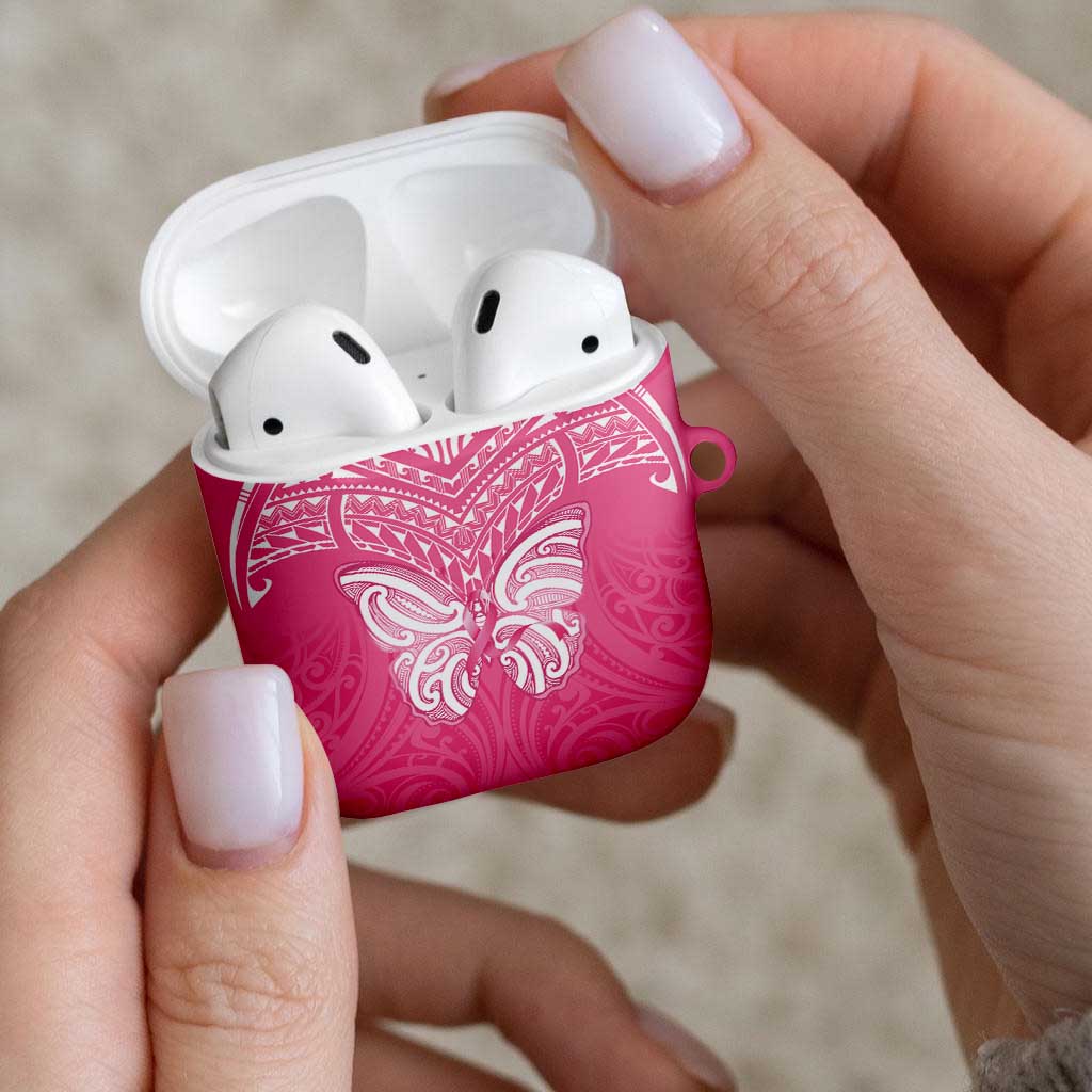 New Zealand Breast Cancer Awareness AirPods Case Maori Butterfly Pink Ribbon LT14 - Polynesian Pride