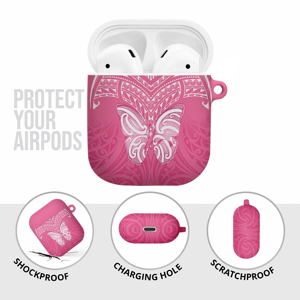 New Zealand Breast Cancer Awareness AirPods Case Maori Butterfly Pink Ribbon LT14 - Polynesian Pride