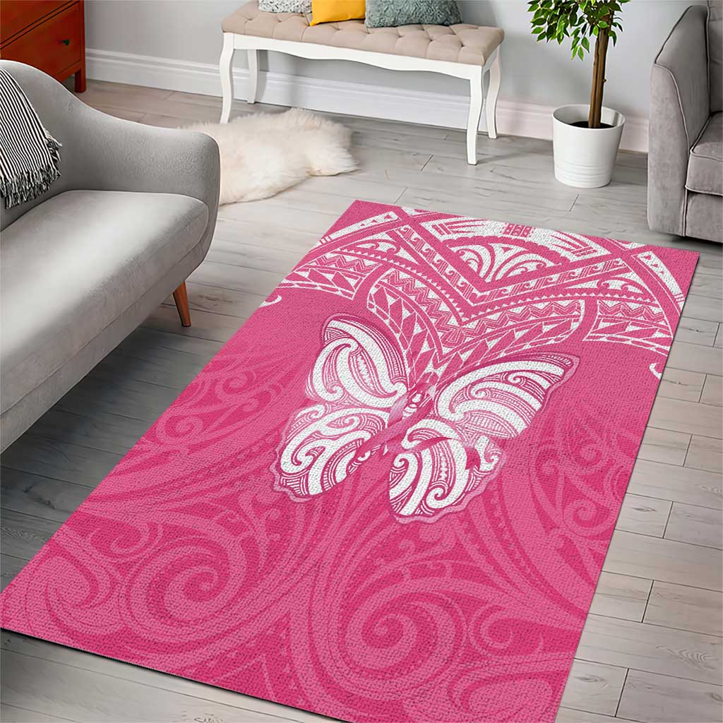 New Zealand Breast Cancer Awareness Area Rug Maori Butterfly Pink Ribbon - Polynesian Pride