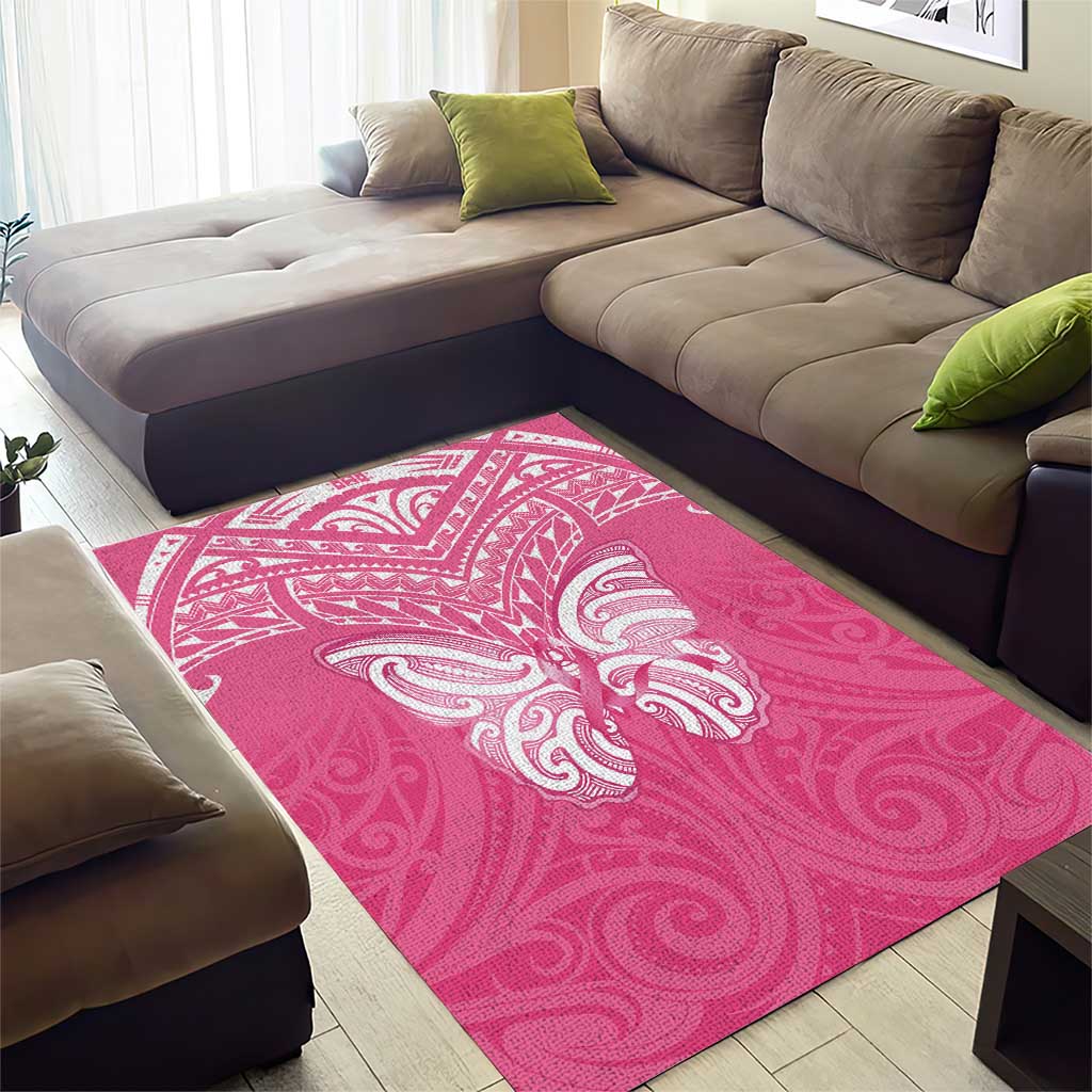 New Zealand Breast Cancer Awareness Area Rug Maori Butterfly Pink Ribbon - Polynesian Pride