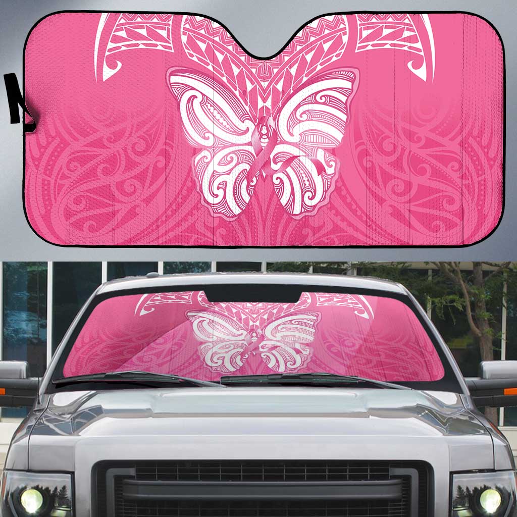 New Zealand Breast Cancer Awareness Auto Sun Shade Maori Butterfly Pink Ribbon LT14 Pink - Polynesian Pride