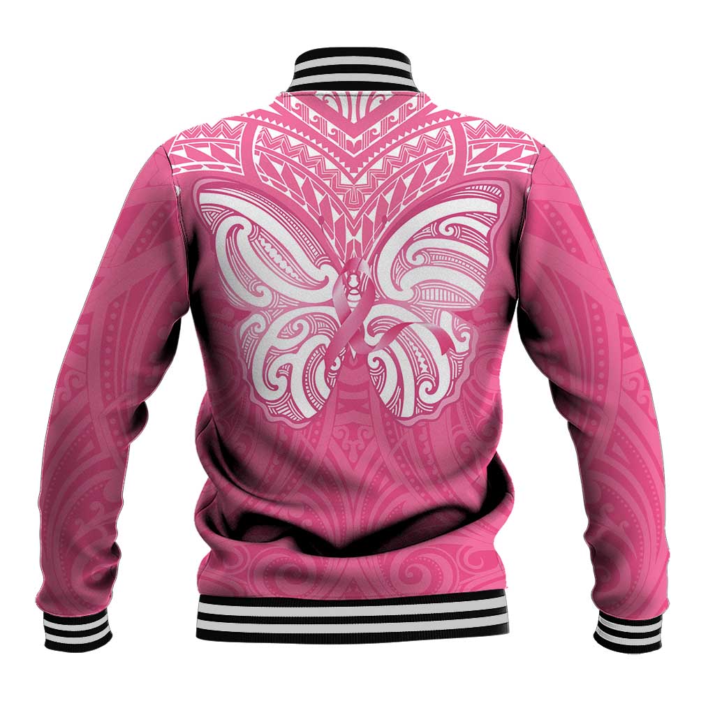 New Zealand Breast Cancer Awareness Baseball Jacket Maori Butterfly Pink Ribbon LT14 - Polynesian Pride