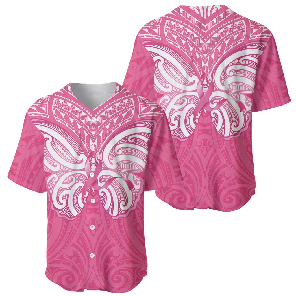 New Zealand Breast Cancer Awareness Baseball Jersey Maori Butterfly Pink Ribbon LT14 - Polynesian Pride