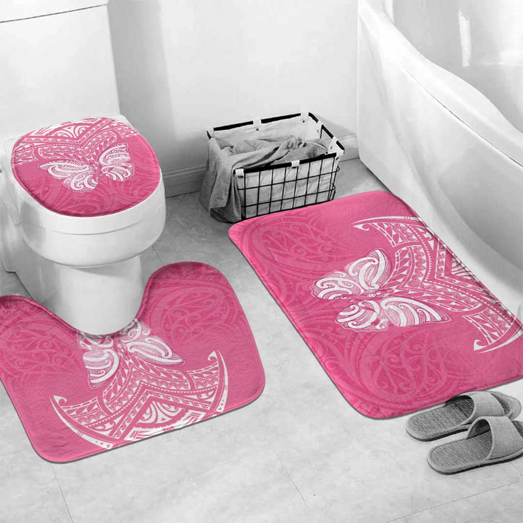 New Zealand Breast Cancer Awareness Bathroom Set Maori Butterfly Pink Ribbon LT14 Mat Set Only (3 pcs) One Size Pink - Polynesian Pride