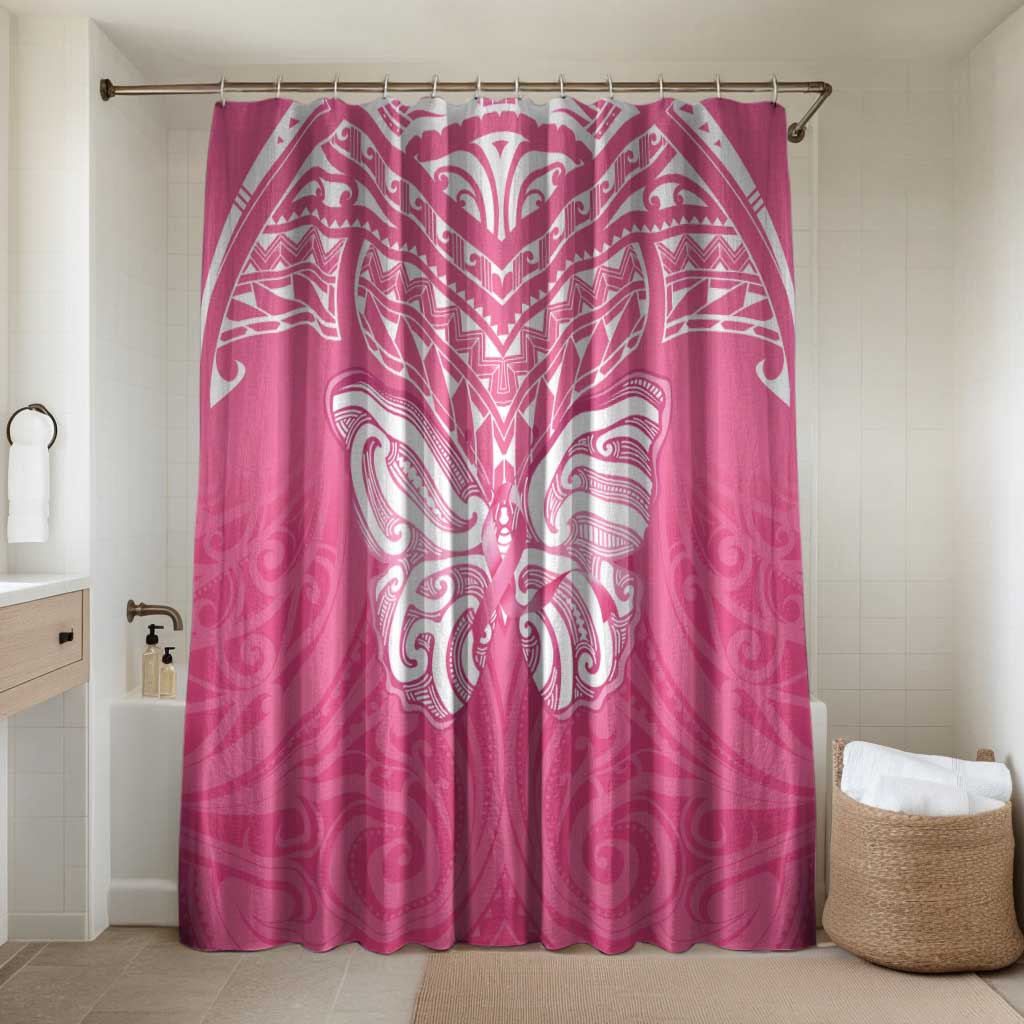 New Zealand Breast Cancer Awareness Bathroom Set Maori Butterfly Pink Ribbon LT14 Shower Curtain Only Pink - Polynesian Pride