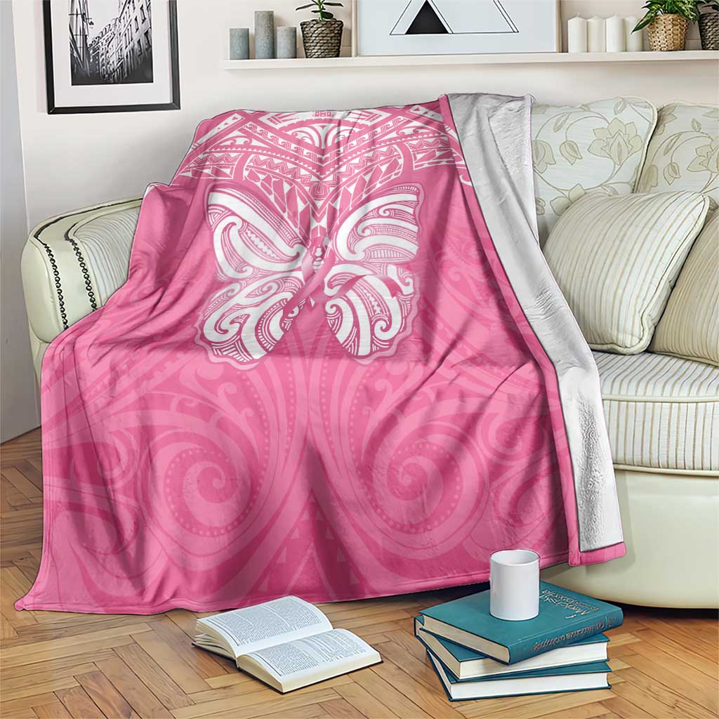 New Zealand Breast Cancer Awareness Blanket Maori Butterfly Pink Ribbon LT14 Pink - Polynesian Pride