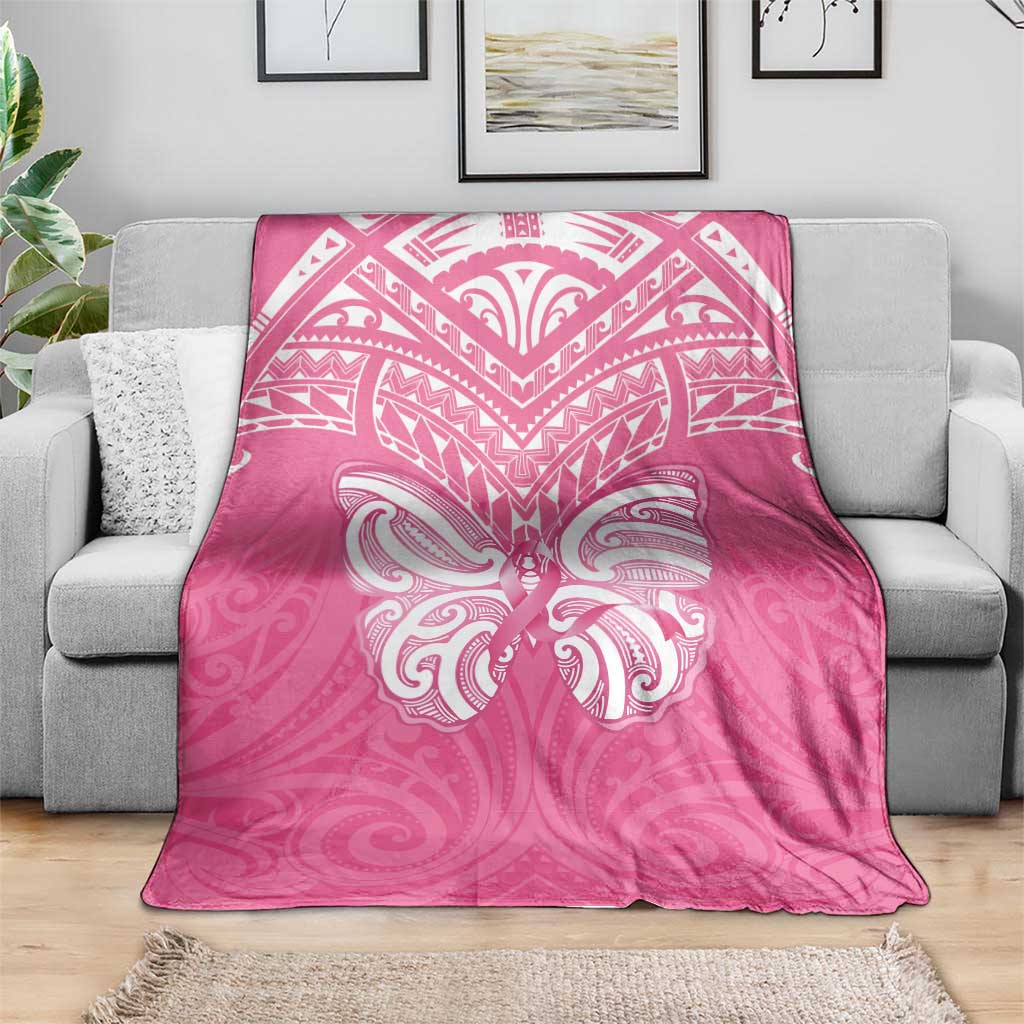 New Zealand Breast Cancer Awareness Blanket Maori Butterfly Pink Ribbon LT14 - Polynesian Pride