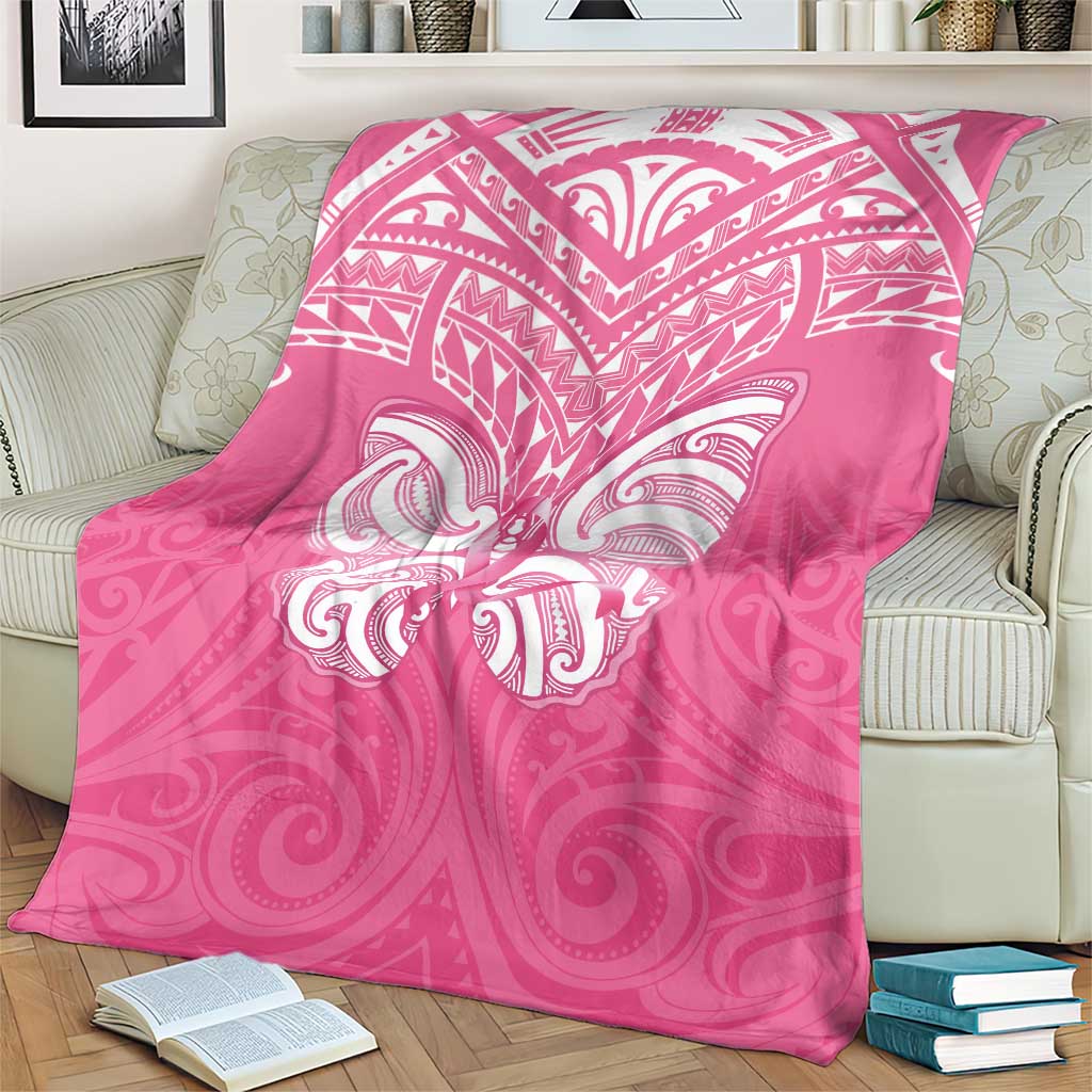 New Zealand Breast Cancer Awareness Blanket Maori Butterfly Pink Ribbon LT14 - Polynesian Pride