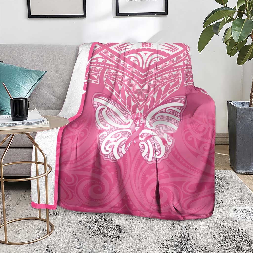New Zealand Breast Cancer Awareness Blanket Maori Butterfly Pink Ribbon LT14 - Polynesian Pride