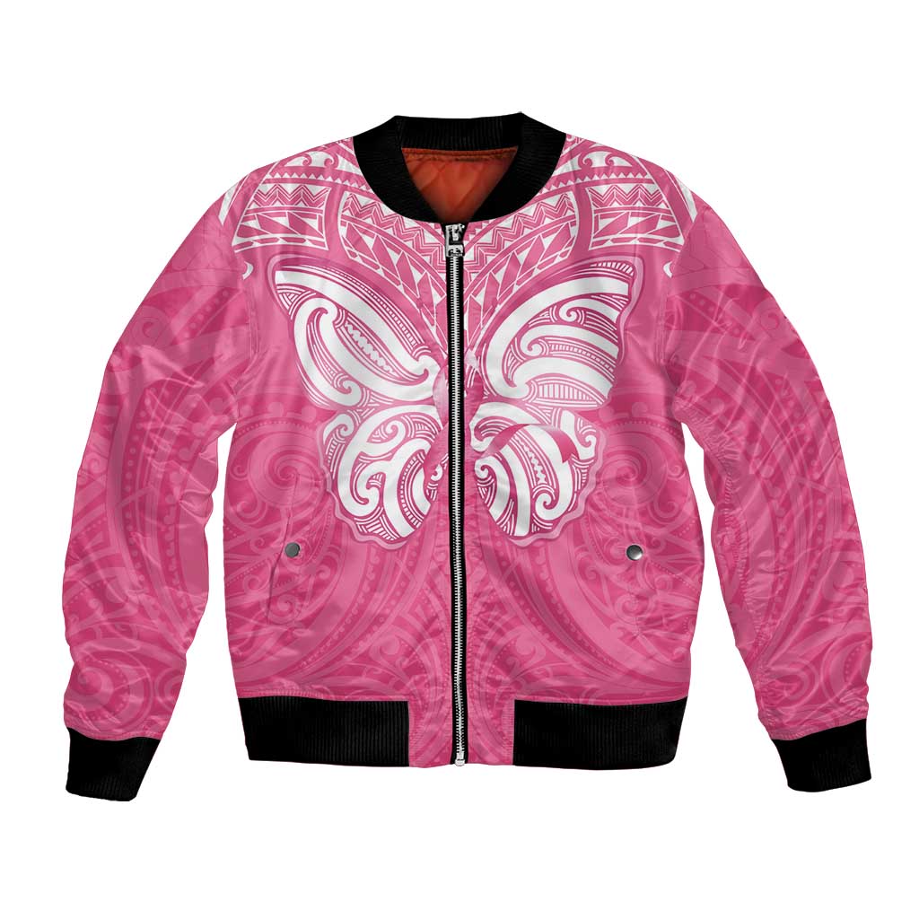New Zealand Breast Cancer Awareness Bomber Jacket Maori Butterfly Pink Ribbon LT14 Unisex Pink - Polynesian Pride