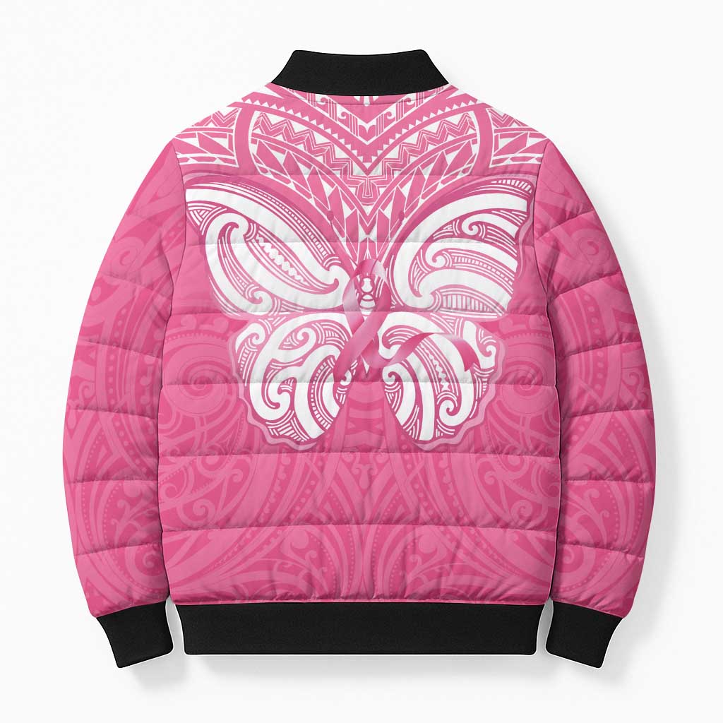 New Zealand Breast Cancer Awareness Bomber Puffer Jacket Maori Butterfly Pink Ribbon LT14 - Polynesian Pride