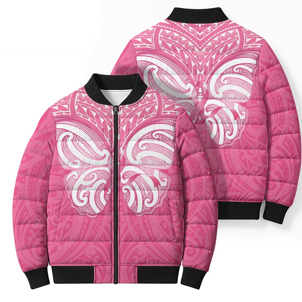 New Zealand Breast Cancer Awareness Bomber Puffer Jacket Maori Butterfly Pink Ribbon LT14 - Polynesian Pride