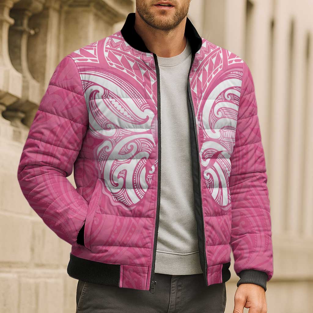 New Zealand Breast Cancer Awareness Bomber Puffer Jacket Maori Butterfly Pink Ribbon LT14 - Polynesian Pride
