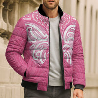New Zealand Breast Cancer Awareness Bomber Puffer Jacket Maori Butterfly Pink Ribbon LT14 - Polynesian Pride