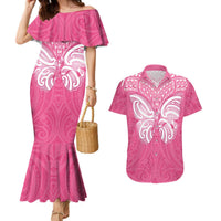 New Zealand Breast Cancer Awareness Couples Matching Mermaid Dress and Hawaiian Shirt Maori Butterfly Pink Ribbon LT14 Pink - Polynesian Pride