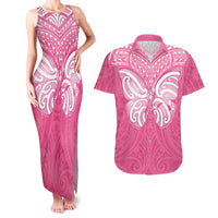New Zealand Breast Cancer Awareness Couples Matching Tank Maxi Dress and Hawaiian Shirt Maori Butterfly Pink Ribbon LT14 Pink - Polynesian Pride