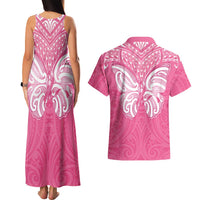 New Zealand Breast Cancer Awareness Couples Matching Tank Maxi Dress and Hawaiian Shirt Maori Butterfly Pink Ribbon LT14 - Polynesian Pride