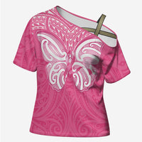 New Zealand Breast Cancer Awareness Cross Shoulder Shirt Maori Butterfly Pink Ribbon LT14 Female Pink - Polynesian Pride