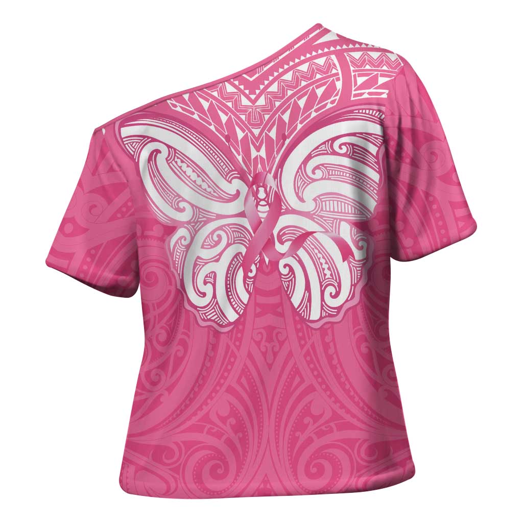 New Zealand Breast Cancer Awareness Cross Shoulder Shirt Maori Butterfly Pink Ribbon LT14 - Polynesian Pride