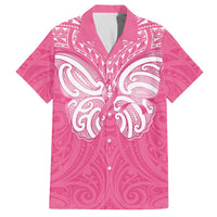 New Zealand Breast Cancer Awareness Family Matching Off The Shoulder Long Sleeve Dress and Hawaiian Shirt Maori Butterfly Pink Ribbon LT14 Dad's Shirt - Short Sleeve Pink - Polynesian Pride