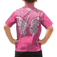New Zealand Breast Cancer Awareness Family Matching Off Shoulder Maxi Dress and Hawaiian Shirt Maori Butterfly Pink Ribbon LT14 - Polynesian Pride