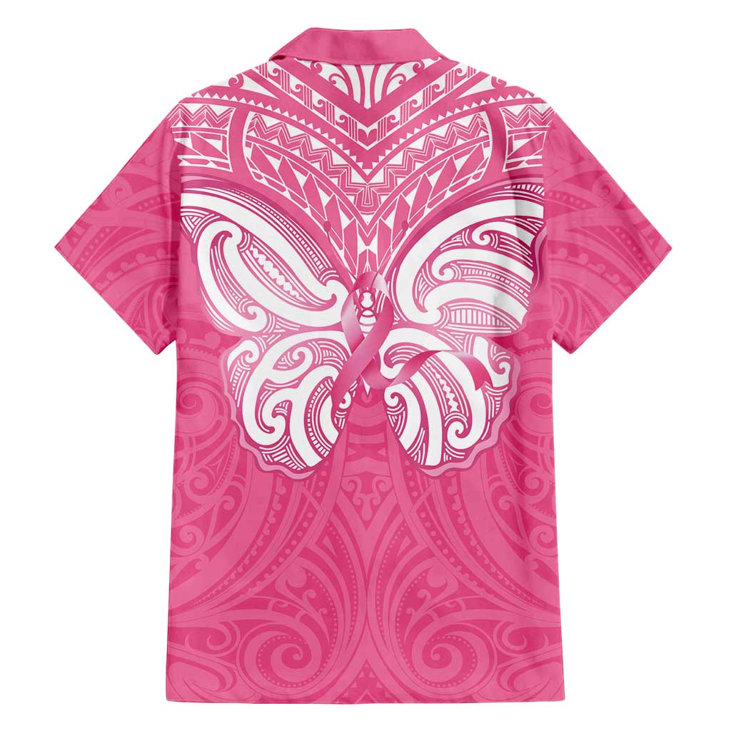 New Zealand Breast Cancer Awareness Family Matching Off Shoulder Short Dress and Hawaiian Shirt Maori Butterfly Pink Ribbon LT14 - Polynesian Pride