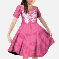 New Zealand Breast Cancer Awareness Family Matching Puletasi and Hawaiian Shirt Maori Butterfly Pink Ribbon LT14 Daughter's Dress Pink - Polynesian Pride